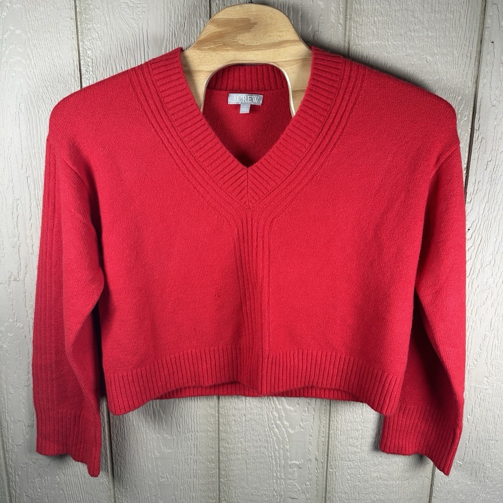 J.Crew V-neck Sweater Womens Medium Red Relaxed Alpaca Wool Blend CE717